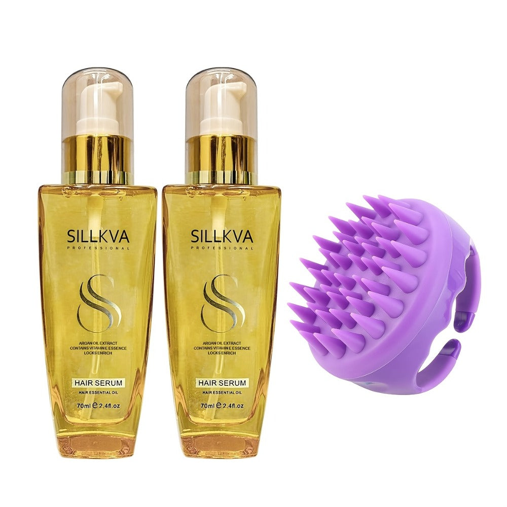 Moroccan Argan Oil Hair & Skin Treatment with Brush - Anti Frizz Smoothing Moisturizing Shine Boost for Dry Damaged Dull Hair Body Oil Women Men Gift 2.4oz