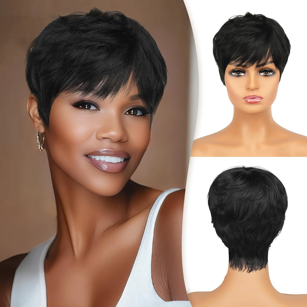 Women'S Short Fairy Hairstyle Wig - 150% Density Brazilian Human Hair, Mechanism Rose Net Cap, No Glue, Easy to Wear, Suitable for Beginners, Daily Headwear, Elegant Hairstyle, Quick Style Transformation, Exclusive for Fashion Enthusiasts