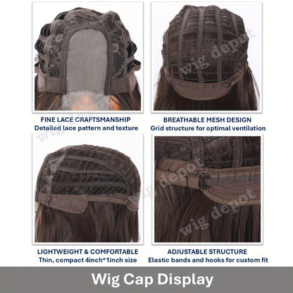 Bob Wig 4x1 U Part Lace Front Rose Net Cap - Middle Part Glueless Wig for Women Brown Highlights Milky White Black Pink 14 Inch