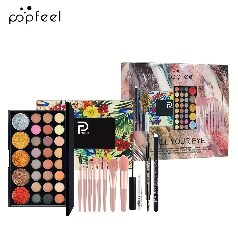 Full Face Makeup Kit All in One Complete Beauty Set with Brush - Foundation Blush Eyeshadow Palette Mascara Berry Neutral Tones Gift for Women