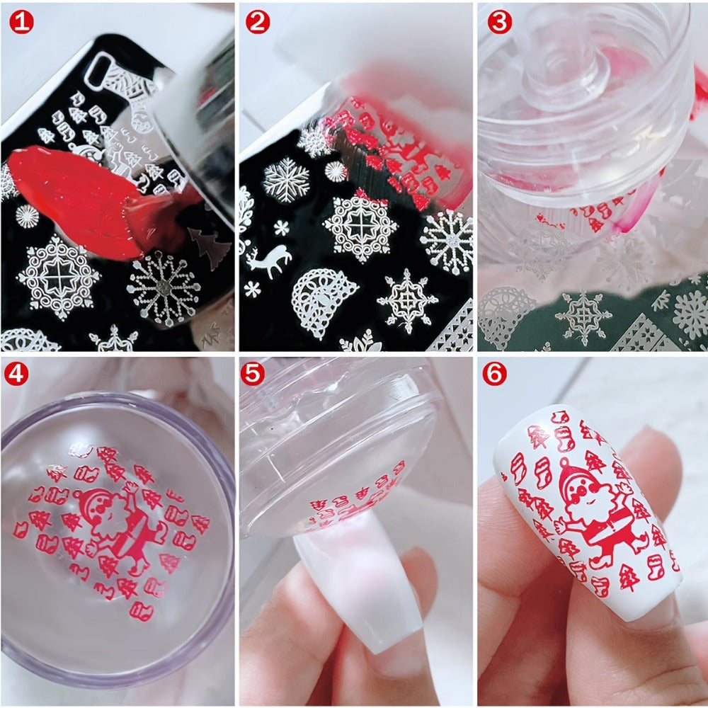9pcs Nail Printing Board Set 7pcs Mixed Design Stamping Deck +1 Nail Press Die +1 Scraper Nail Art Press Board Scraper Press Die Set