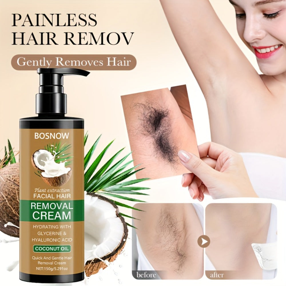 150g Coconut Hair Removal Cream, Non-permanent Hair Removal, Painless Hair Removal, Hair Removal Clean And Thorough Without Residue, 3 Minutes Fast Hair Removal, 15 Days Lasting Effect, Suitable for Underarms, Lips, Arms, Thighs, Body, Private Parts, Unde