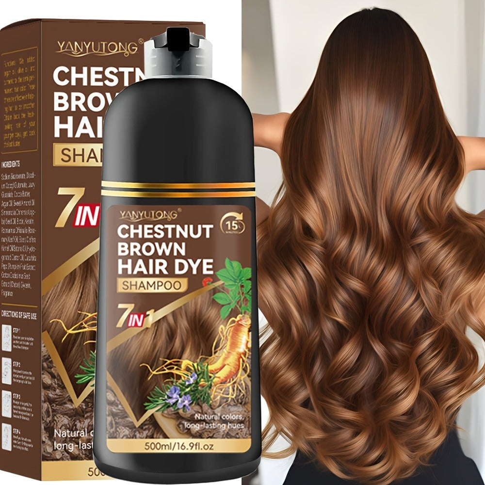 Hair Dye Shampoo with Natural Plant Pigments – Covers Gray Hair Fast | 16.91oz Color Shampoo in Black, Red, Brown, Dark Brown & Chestnut Brown for Women & Men