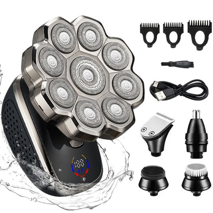 Men's Electric Shaver 7D/9D Rotary — LED Display, Wet & Dry, USB-C Fast Charging, Titanium Blades, Head Shaver & Bald Barber Gift for Men