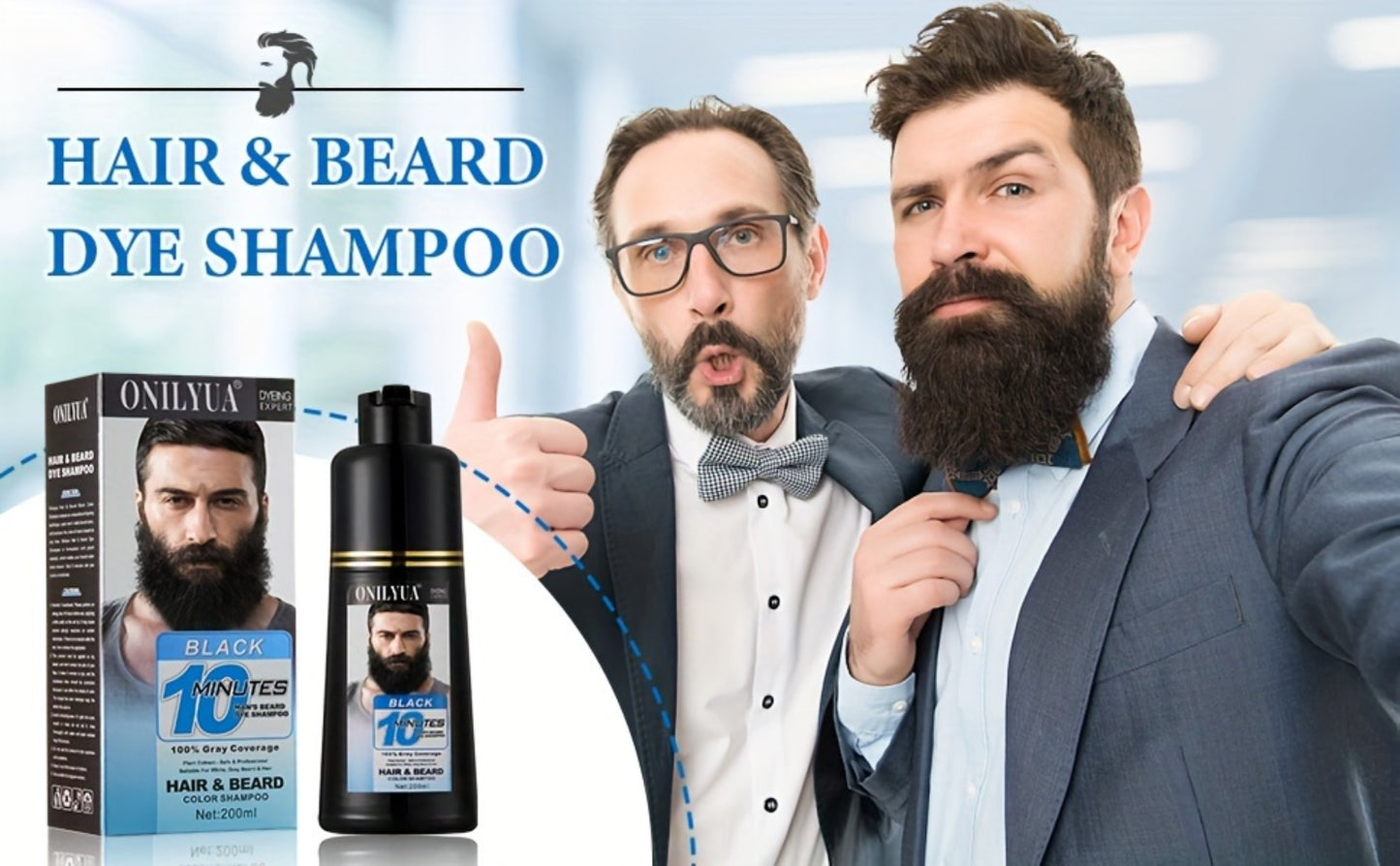 Beard Dye Shampoo for Men 2-in-1 Hair & Beard Color Grey Coverage in 5-20 Minutes - Argan Oil No-Mix Long-Lasting Natural Color Formula 6.76 oz for Beard Mustache Goatee