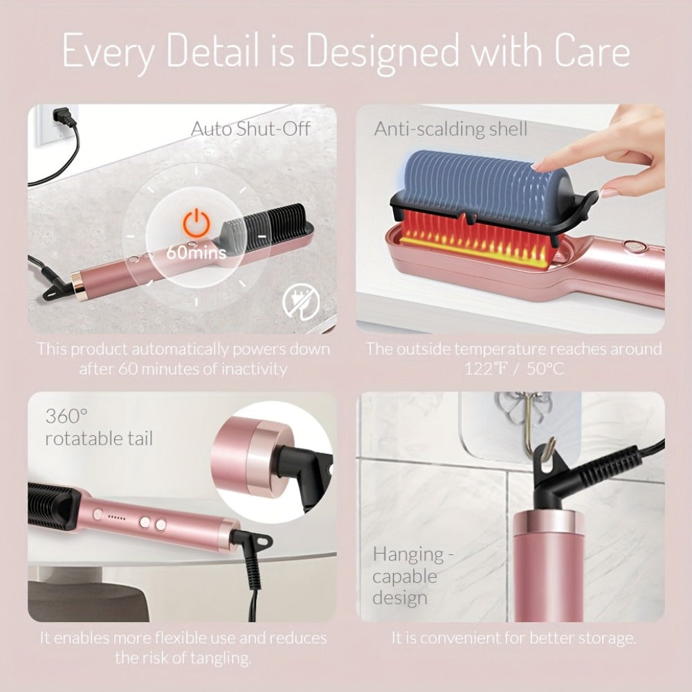 Straightening Comb And Curling Iron Set, Hair Curler, Hair Straightening Brush Flat Iron for Women, Anti-Scald, Quick, Precise Temperature Control, Auto Shuts Off, Suitable for Home, Office And Travel, Gifts for Birthday, Wow Hair Products