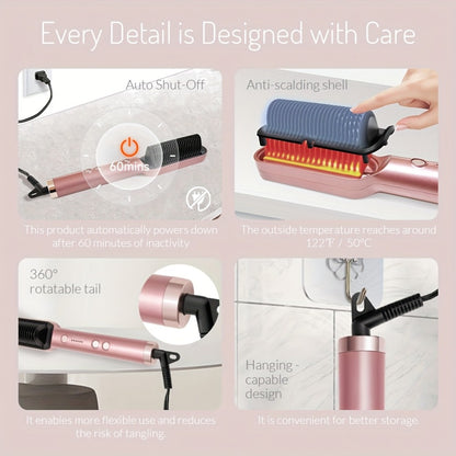 Hair Straightener & Curling Iron Set for Women – Flat Iron Straightening Brush, Anti-Scald, Precise Temperature Control, Auto Shut-Off, Home Office Travel & Birthday Gift