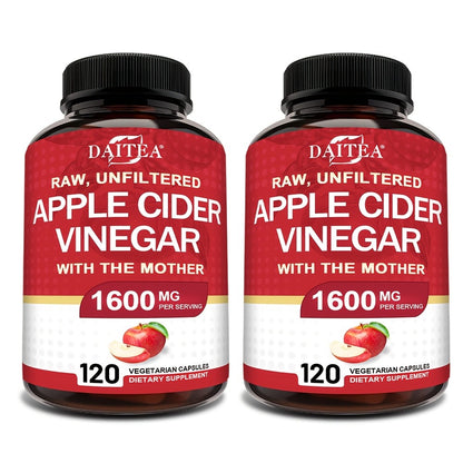 Apple Cider Vinegar Capsules 1600mg – Supports Digestion, Weight Management & Energy for Men and Women | 120 Capsules Vitamin & Mineral Blend (Optional 1/2/3 Bottles)