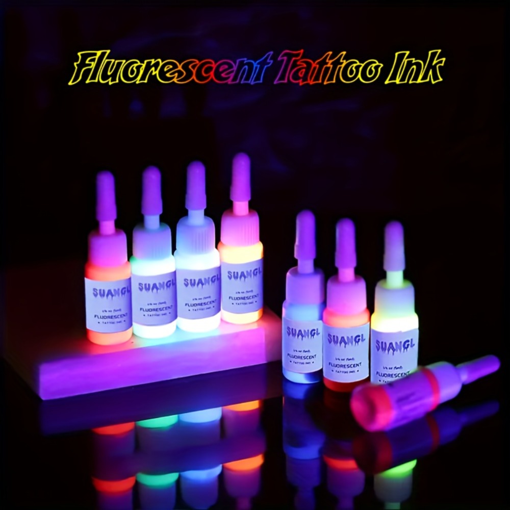 5 Milliliters (1/6 Ounce) Glow Tattoo Ink Suitable for /Blacklight Body Art - 8 Colors Fluorescent Tattoo Dye for Light Reactions, Professional & Use, Glow Parties, Tattoo Supplies