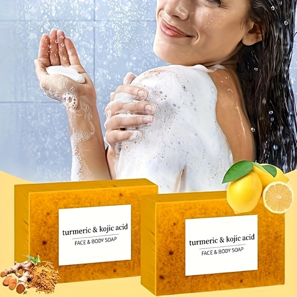 Turmeric Soap Bar Kojic Acid Lemon Honey Natural Handmade 100g - 12 Bars with Bubble Net Brightening Facial Body Soap for Dark Spots Glowing Skin All Skin Types