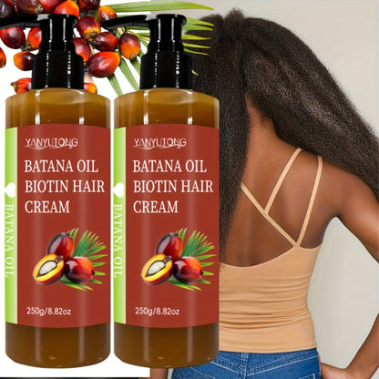 Batana Oil Biotin Hair Cream 2pcs 250g — Deep Care Anti-Frizz Smoothing Cream, Increases Hair Gloss, Prevents Breakage & Split Ends, Moisturizing for Dry Hair