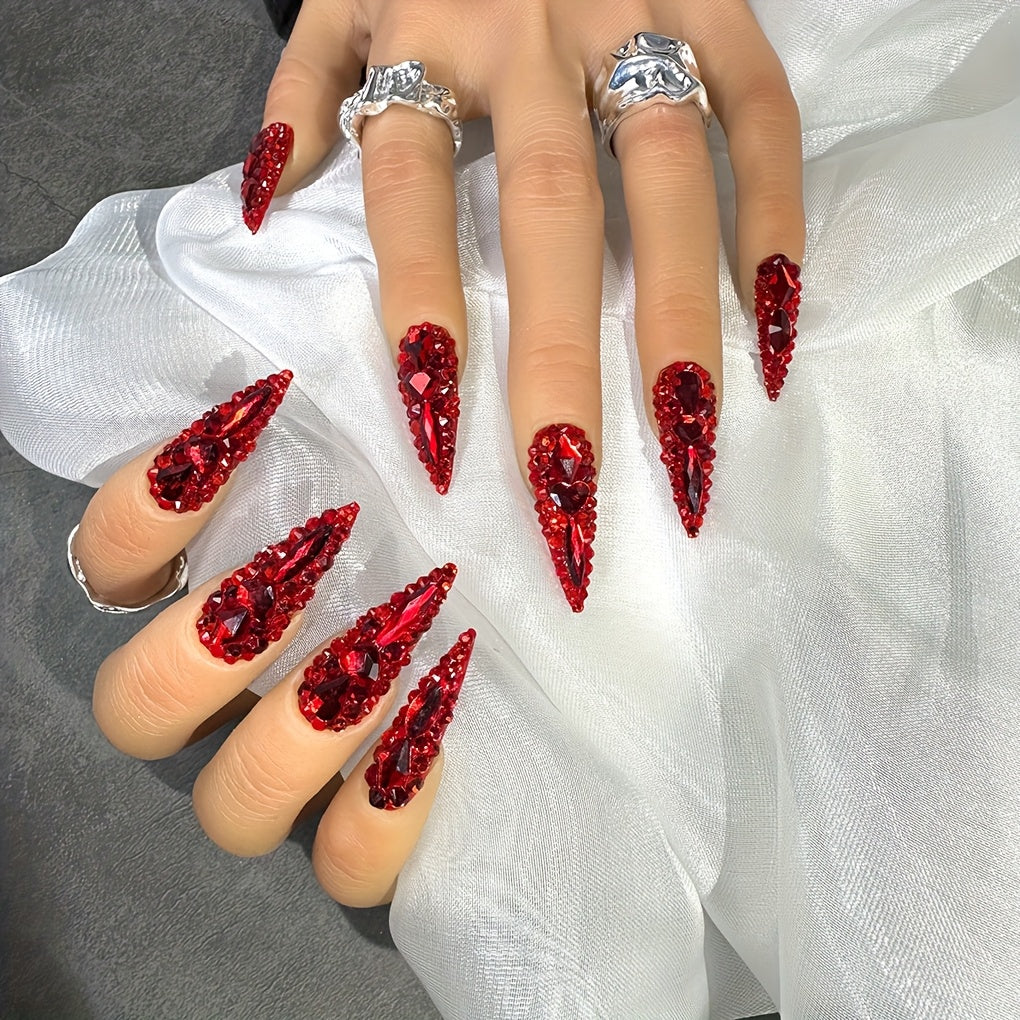 New Spring and Summer Y2K Big Red National Luck Luxury Glass Glitter Model for Wedding Party Gifts, LONnailssy 10pcs1. 3inch Long Water Drop