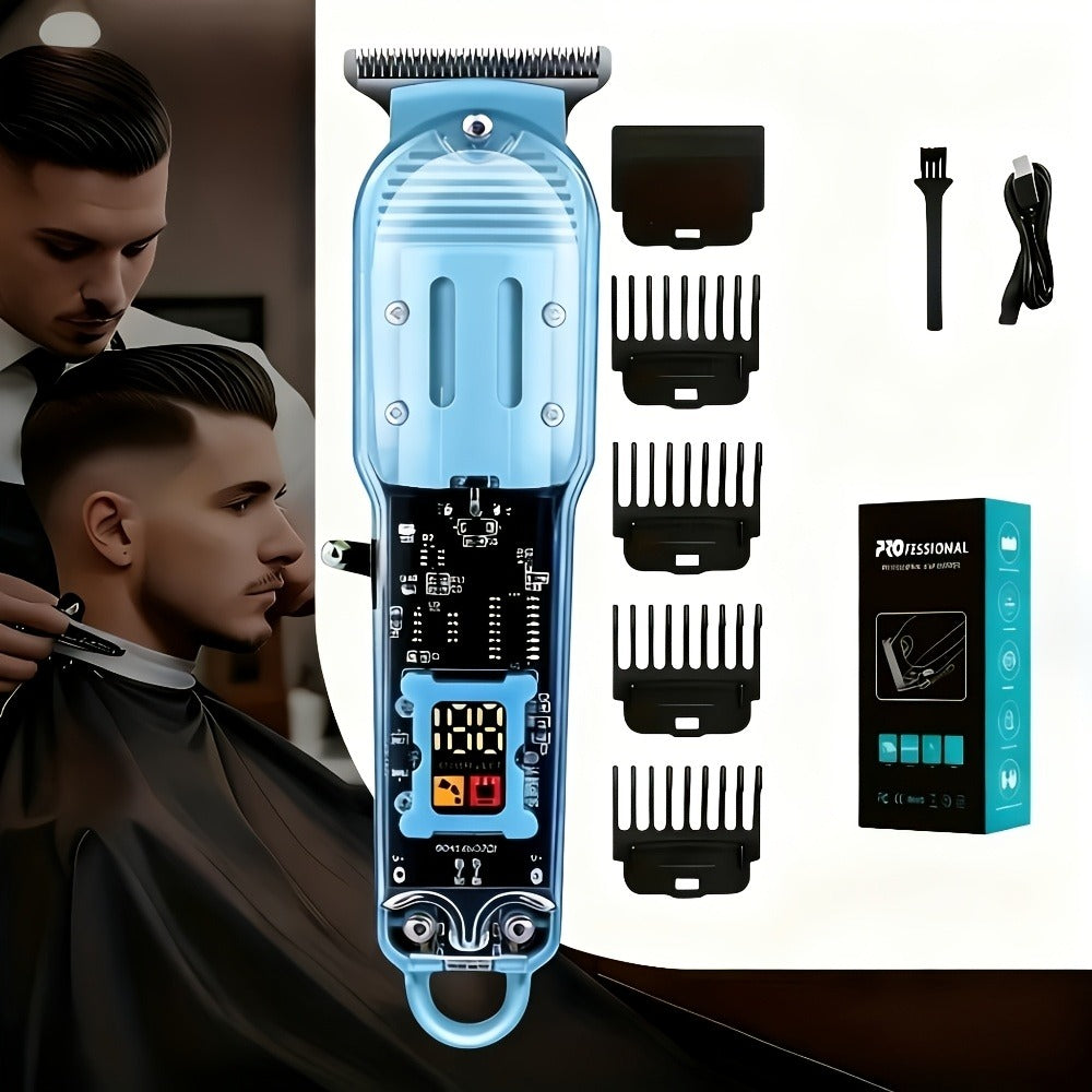 Men' Cordless Hair Clipper & Beard Trimmer with LED Display - USB-C Charging, 4 Attachments Combs (Long Hair Trimmer, Barber-Grade Clipper) - Cordless Shaver Suitable for Home & Travel - Perfect Gift for Men