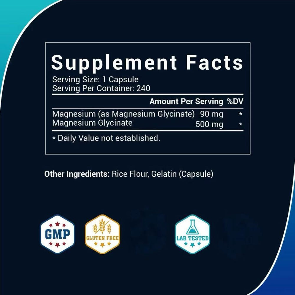 Magnesium Glycinate 500mg 240 Capsules Magnesium Glycinate Capsules, Chelated Magnesium for Sleep, Stress, Relaxation