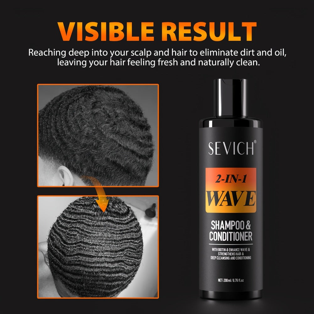 Biotin Wave Shampoo & Pomade 2-in-1 for Men - 360 Wave Deep Cleansing Conditioning Hair Product - Strengthens Hair, Defines Waves with Glycerin Formula, 200ml