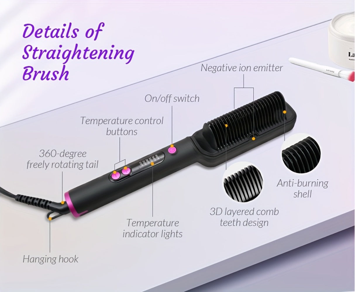 Hair Straightener Brush, Ionic Hair Straightening Brush Flat Iron For Women, Anti-Scald Straightening Comb For Home Salon, Precise Temperature Control, Auto Shuts Off, Holiday Essentials, Gifts For Mother'S Day, Girl Stuff, Wow Hair Products