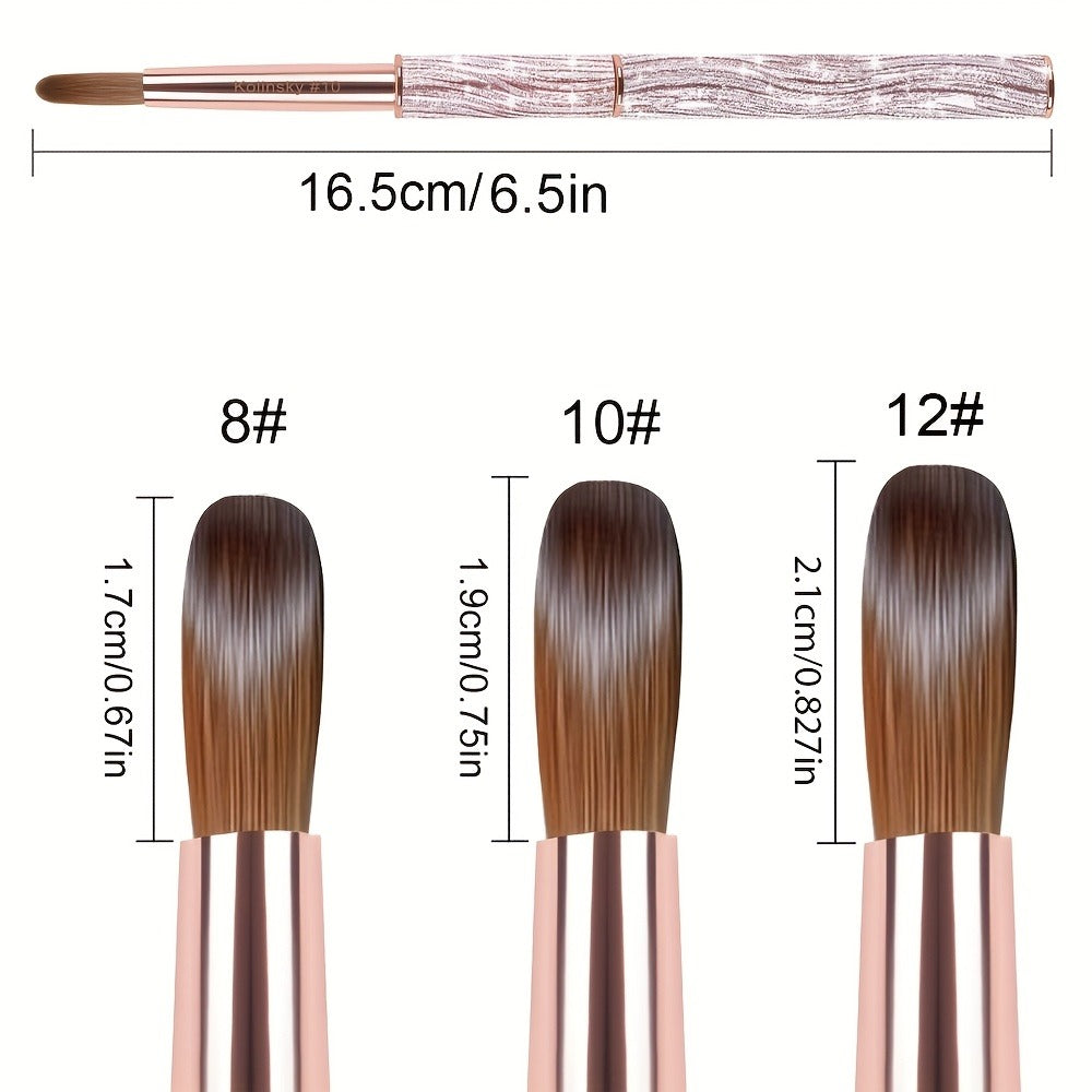 Size #8-#12 Kolinsky Acrylic Nail Brush Sparkling Pink Metal Handle Nail Art Brushes for Acrylic Application Professional Nail Extension Manicure Tool