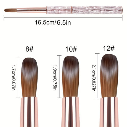 Kolinsky Acrylic Nail Brush Sparkling Pink Metal Handle – Round Head Nail Art Brush for Acrylic Application & Nail Extensions – Sizes #8 #10 #12 & 3-Piece Set for Professional Manicure & Salon Use