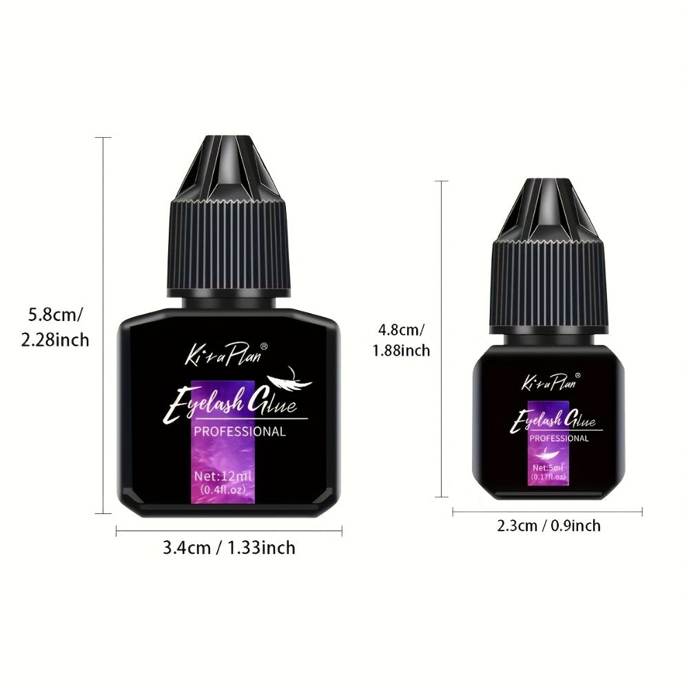 0.17oz/0.41oz Low-Allergy Eyelash Glue Suitable for Beginners & DIY - Instant Strong Hold Lash Adhesive with Quick-Dry Formula, 6-7 Weeks Retention for Lash Extensions, Suitable for Home Use & Cluster Lash Application