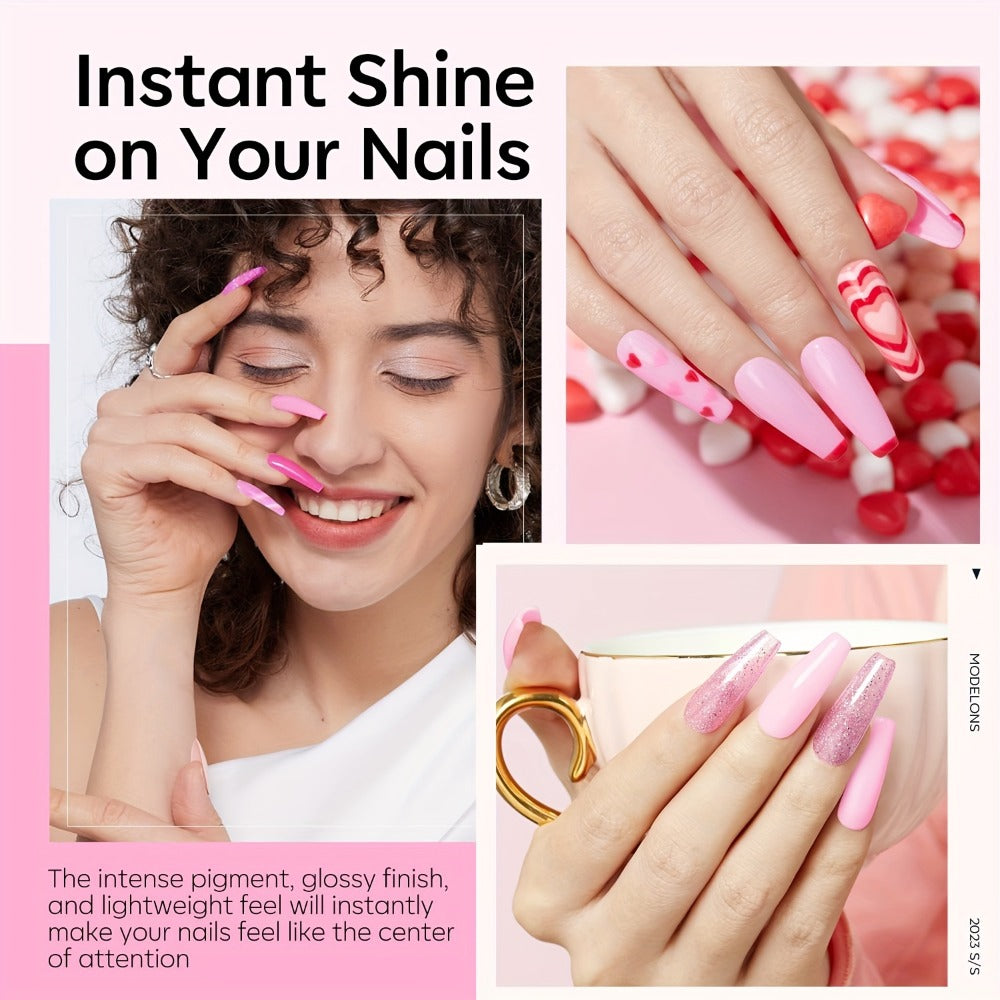 A Starter Kit for Dip Powder Nails, Including Four Shades of Light Hot Pink Glitter Powder, Essential Liquids Like Base And Top Coat, And an Activator for French Nail Designs, Ideal for Home Manicures Or As a Gift for Mother'S Day