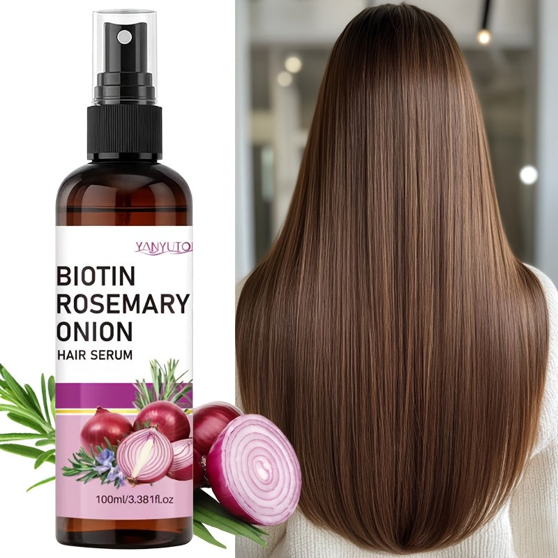 Hair Growth Essence Spray with Biotin & Rosemary — Strengthening Treatment for Damaged & Fragile Hair, Onion Extract, Reduces Breakage & Frizz, Enhances Shine & Scalp Health, All Hair Types, 100ml