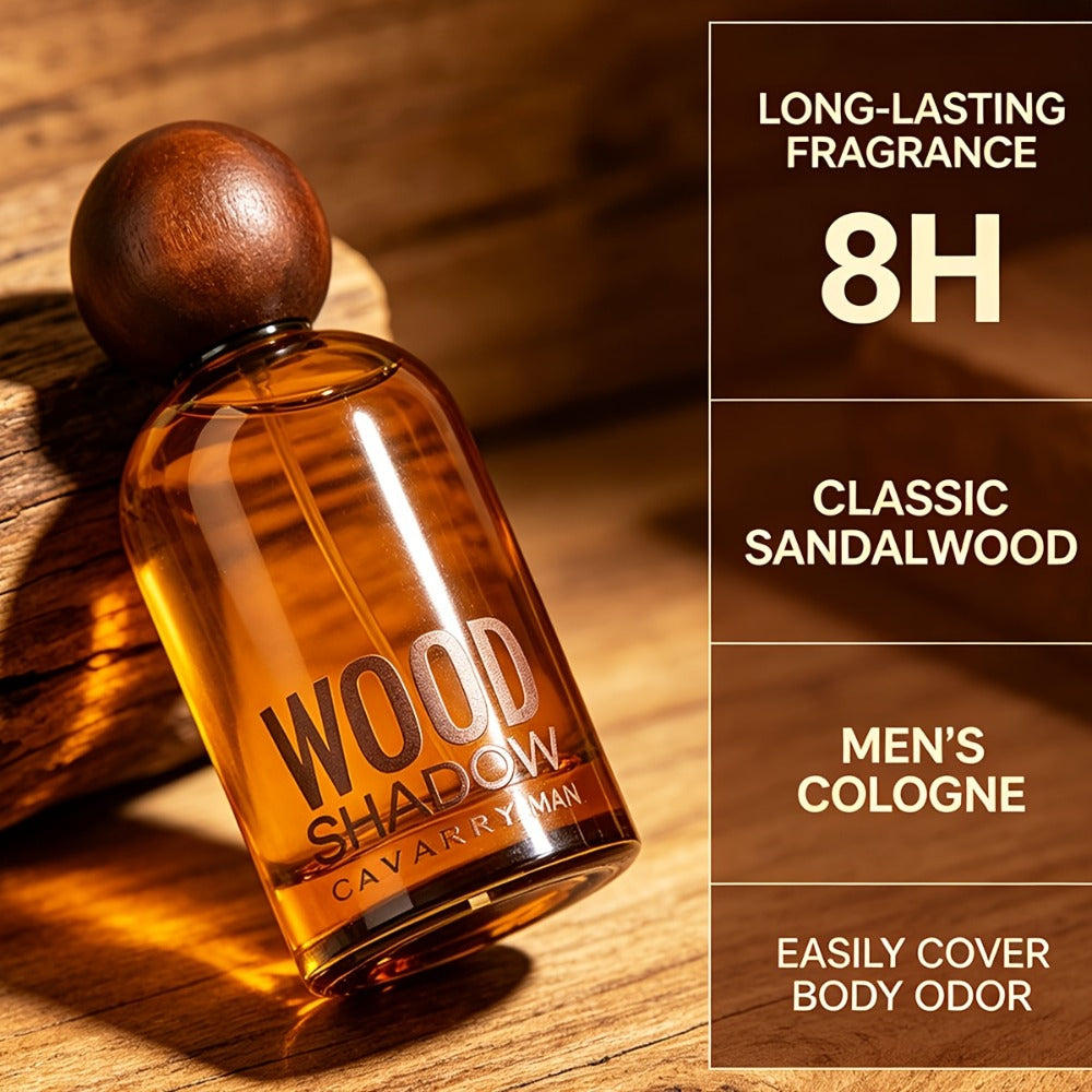 Sandalwood Cologne for Men Wooden Bottle Perfume Spray - Long Lasting Luxury Woody Fragrance, Professional Perfumer Blend for Party Business Dating Everyday Wear, Gift for Him
