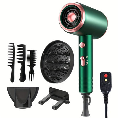Professional Ionic Hair Dryer 1600W — Low Noise Quick Dry, 32000 RPM Motor, 2 Concentrators, Diffuser, 3 Combs & Hanger, Home Salon Travel Blow Dryer — 6 Colors