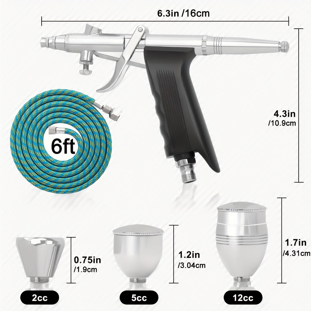 Professional Double Action Trigger Airbrush Kit with 0.3mm/0.5mm/0.8mm Needles & 2cc/5cc/13cc Paint Cups - Manual Air-Powered Spray Gun for Nail Art, Cake Decorating, Makeup, Painting - Portable, No Batteries/Electricity, Easy-Clean Design