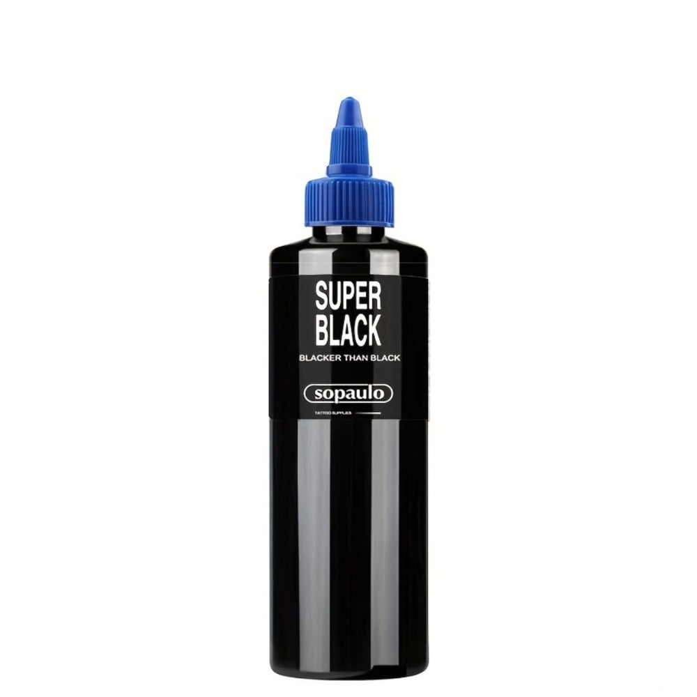 Super Black Tattoo Ink 8oz/240ml - Ultra Dark Professional Tattoo Pigment with Large Particles for Long-Lasting Bold Lines | Intense Black Body Art Ink for Artists
