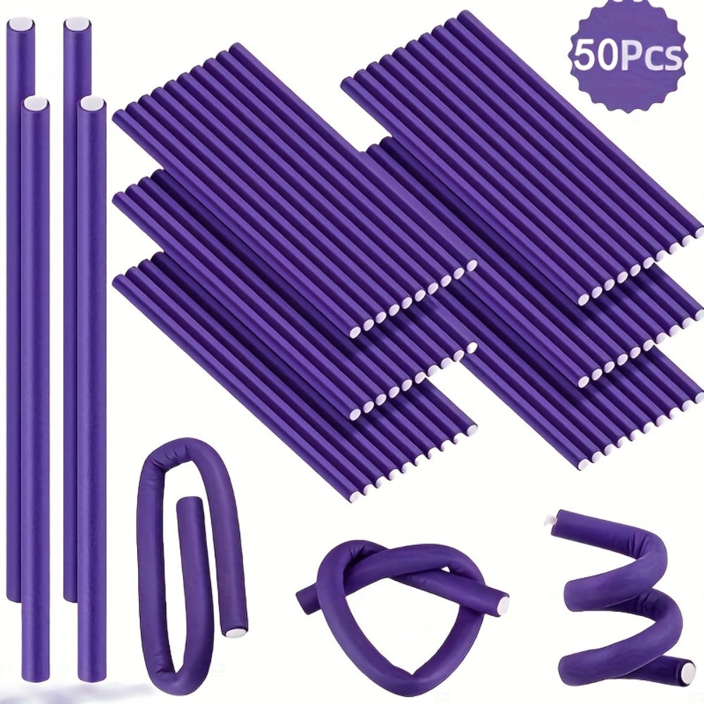 50pcs Flexible Heatless Curling Iron Set, Bendable Twist Foam Curling Irons, for DIY Soft Waves And Spiral Curls On Short And Long Hair, Random Color