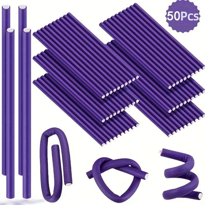 Heatless Curling Rods 50 Pcs Flexible Foam Curl Formers Bendable Twist Hair Rollers for DIY Soft Waves Spiral Curls Short Long Hair No Heat Overnight Curlers Women