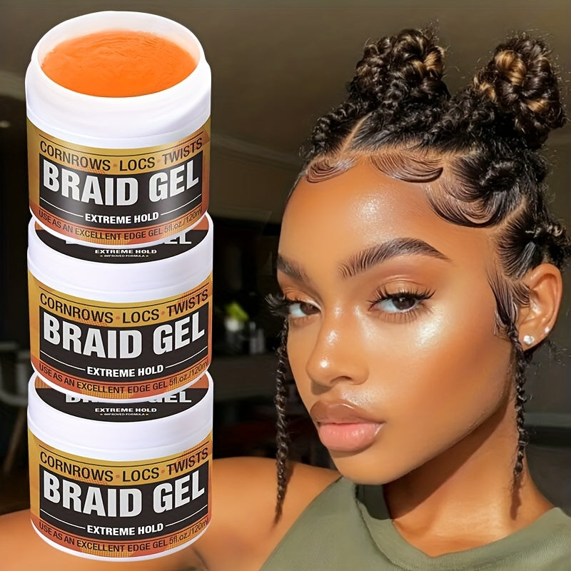 Braid Gel Extreme Hold, Anti-Frizz-Edge Control Hair Wax Pomade - Anti-Frizz Extra Hold Gel for Braids, Locs, Twists & Strong Styles - Moisturizing, Sleek End, Frizz Control Refresh, Braiding Additions, Sleek Style Gel, Moisturizing Gel