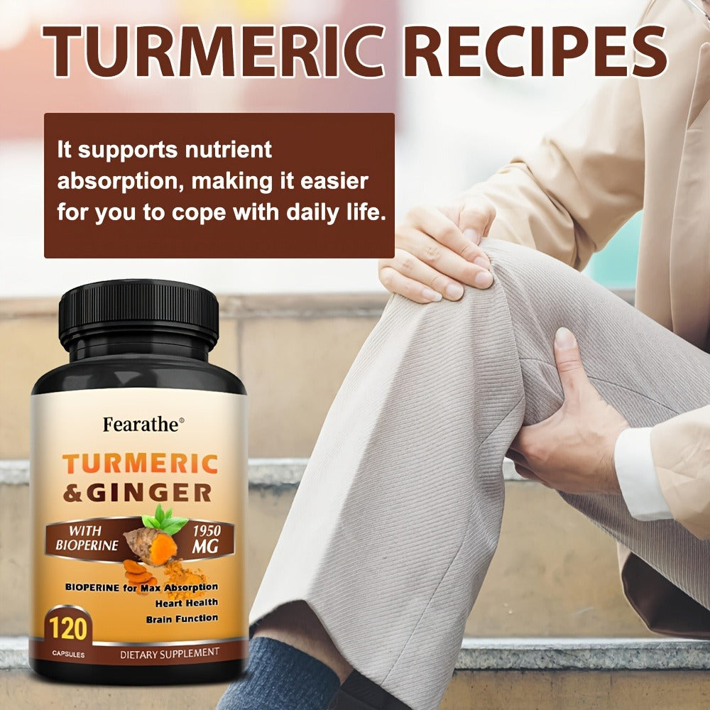 Turmeric And Ginger Supplements - with Black Pepper - Supports Heart And Brain Health - 120 Capsules