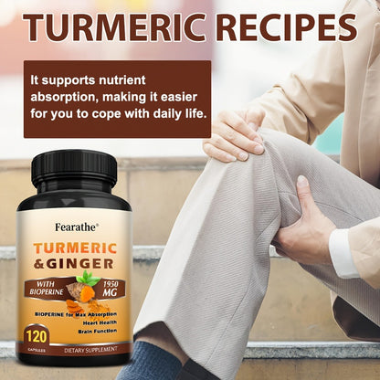 Turmeric & Ginger Capsules with Black Pepper – Anti-Inflammatory Supplement for Heart, Brain & Joint Health | 120 Capsules | ShopVora UK