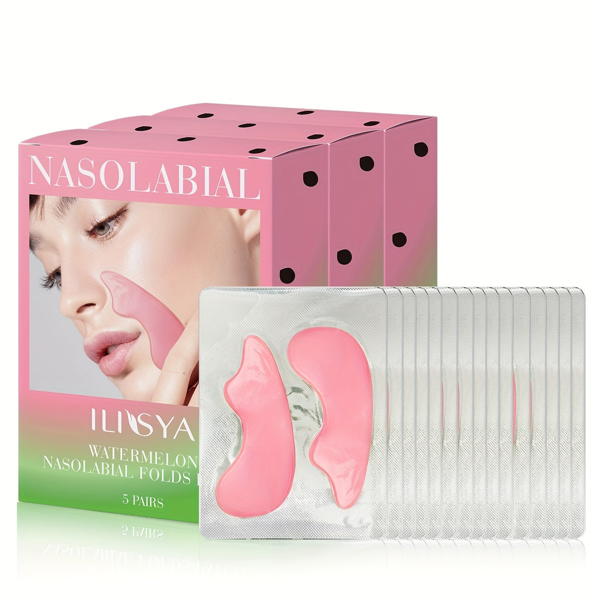 ILISYA Smile Lines Patches, Watermelon Collagen Face Mask, 15 Pairs in 3 Boxes, Contains Niacinamide Caffeine And Variety Plant Extracts, Deep Moisturizing And Hydrating