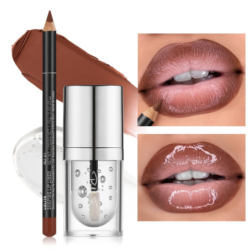 Lip Liner and Lip Oil Set - Long Lasting Silky Smooth Liner with Nourishing Hydrating Lip Oil for Plump Glossy Lips, 3 Shades