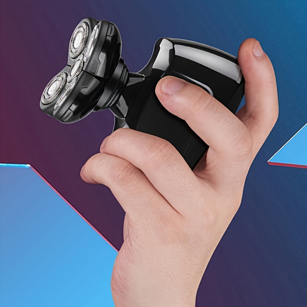 5-in-1 Premium Electric Shaver Kit for Men - Wet/Dry Rotary Shaver with Digital Display/ No Display Function for Bald Head, Beard, Nose, Ear, Body Grooming with Rechargeable Cordless Design, Face Cleaning Brush, And Travel Bag - Ideal Gifts for Him