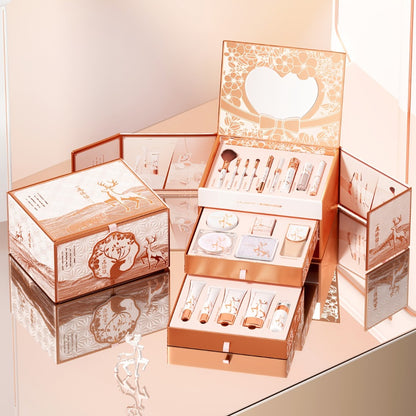 Makeup & Skincare Gift Set for Women - Luxury All-in-One Complete Cosmetic Kit with Tools, Plant-Based Squalane Formula, Elegant Rose Gold Box, Perfect Christmas Valentine Birthday Gift for Her & Moms