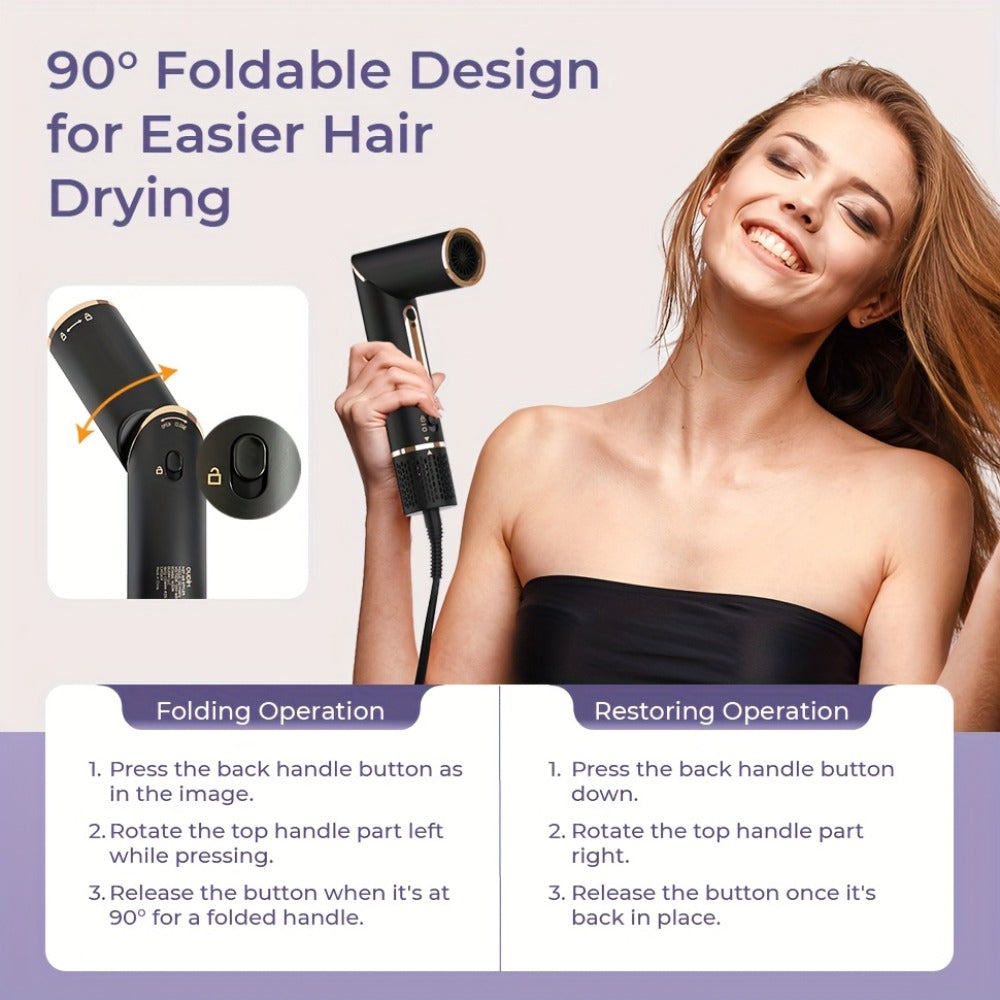 6-IN-1 Multi-Functional Hot Air Comb, Negative Ion Hair Dryer Brush And Styler, 110, 000 RPM High-speed, Frizz-free Hot Air for Rapid Drying, Air Styling Comb, Curling Iron, Straightener, Auto-winding Curling Rod, Foldable Handle, with A Storage Bag