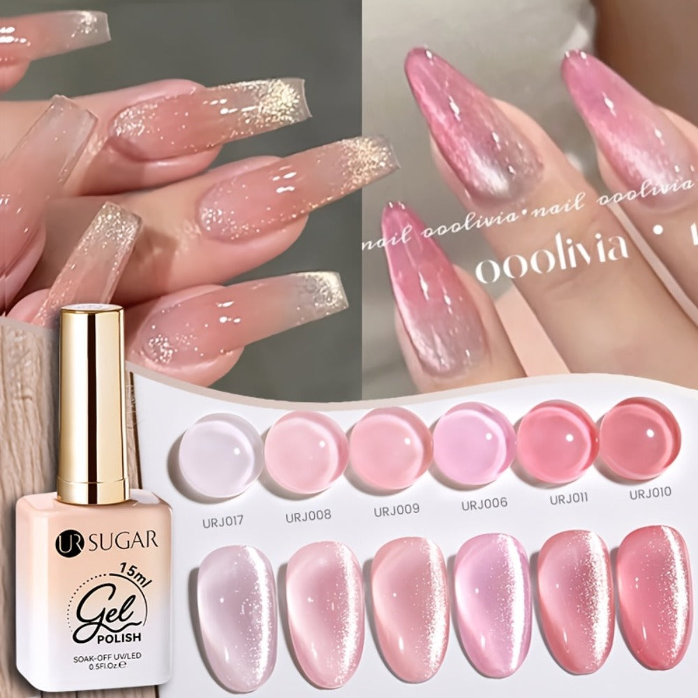 UR SUGAR 2pcs/Set 0.51oz Shine White Cat Magnetic Gel Nail Polish on Any Color Gel Sparkling Glitter Semi Permanent Soak Off Gel with Magnetic Stick
