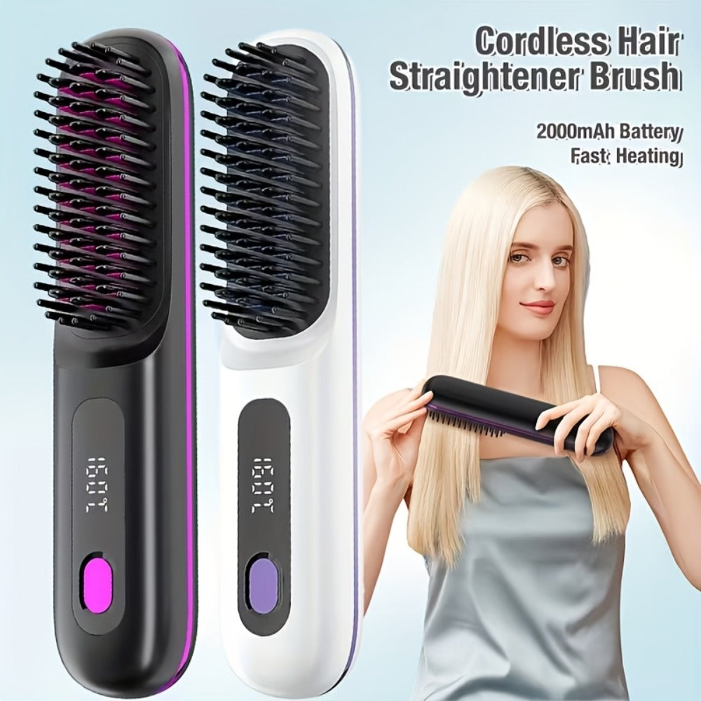 2-in-1 Portable Wireless Multifunctional Ceramic Straightener And Curling Iron, 3-speed Adjustable Temperature, Dual-purpose Design, Suitable For Styling And Curling, No Harm, Supports USB-C Charging, Long-lasting Durability, Travel Use