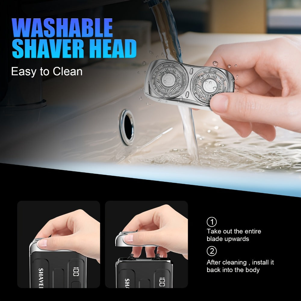 New Upgraded Mini Electric Portable Dual Blade Floating Men's Electric Shaver with Digital Display, Five Color Options, Clean Shaving, USB Charging, Halloween And Christmas Gift Giving Options