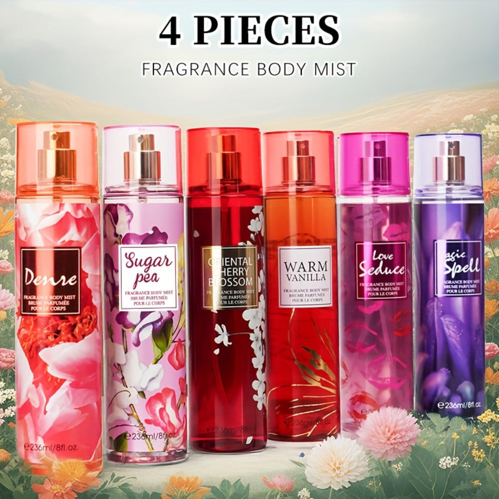 Body Spray for Women 4-Pack 8.4oz Each - Floral & Fruity Hair & Body Fragrance Mist Set 20 Scents Long Lasting Daily Use Gift
