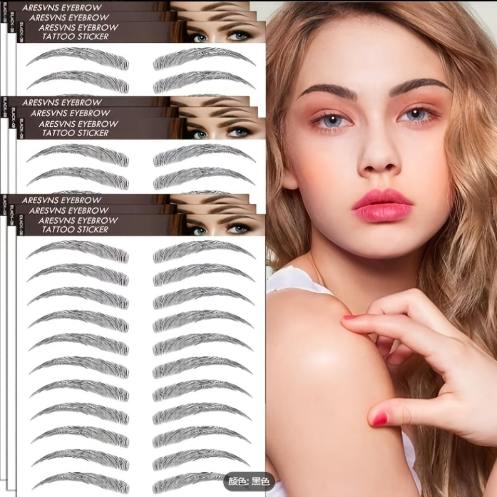 8 Waterproof And Sweat-Proof 6D Black Eyebrow Temporary Tattoo Stickers - Natural Look, Quick Application, One-Time Use, Halloween Magic Trick Or Treat Ideal Choice for Ladies And Girls, Eyebrow Tattoo Waterproof