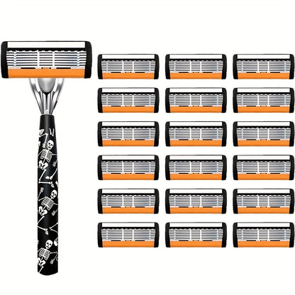 Safety Razor for Men - 7-Layer Stainless Steel Blades, Non-Slip Metal Handle, Classic Double Edge Razor for Beard & Mustache Grooming, Multiple Handle & Blade Pack Options