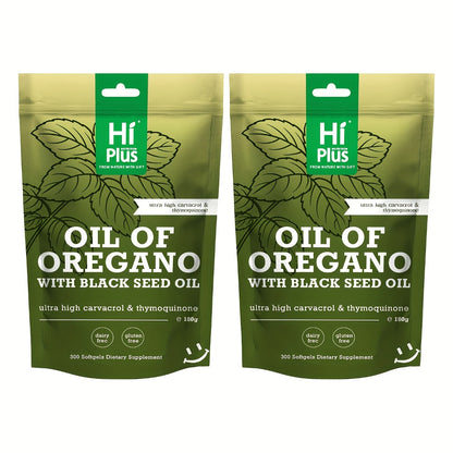 Oregano Oil & Black Seed Oil Softgels — 2-in-1 Immune Support Formula | 4x Strength Carvacrol 200mg | Plant-Based Antioxidant & Antimicrobial | 300 Capsules