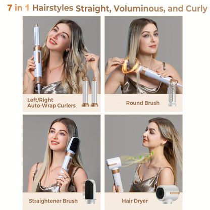 Hair Dryer Brush 7-in-1 110000 RPM Professional Ionic Blow Dryer with Diffuser for Curly Twisted Hair Curling Brush Straightener Air Curler Salon-Quality Styling White Golden