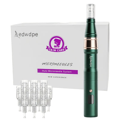 Electric Microneedling Pen 6-Speed Wireless Aluminum Alloy Derma Pen 0.25mm Replacement Heads USB Rechargeable At-Home Skin Renewal Device