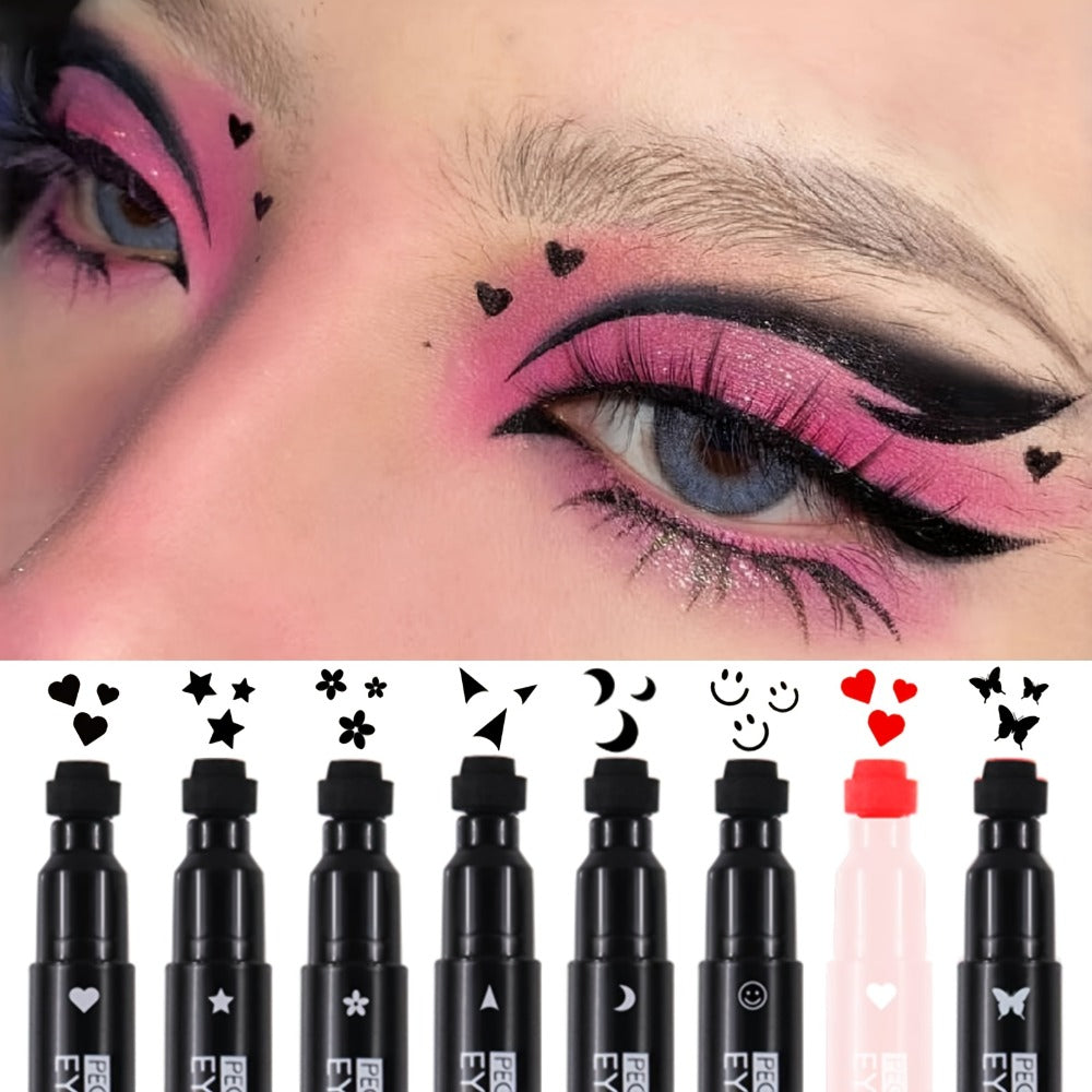 Eyeliner Stamp Pen Double-Ended 8 Styles - Quick Dry Waterproof Liquid Eyeliner in Red & Black, Lazy Wing Liner for Precise Effortless Eye Makeup