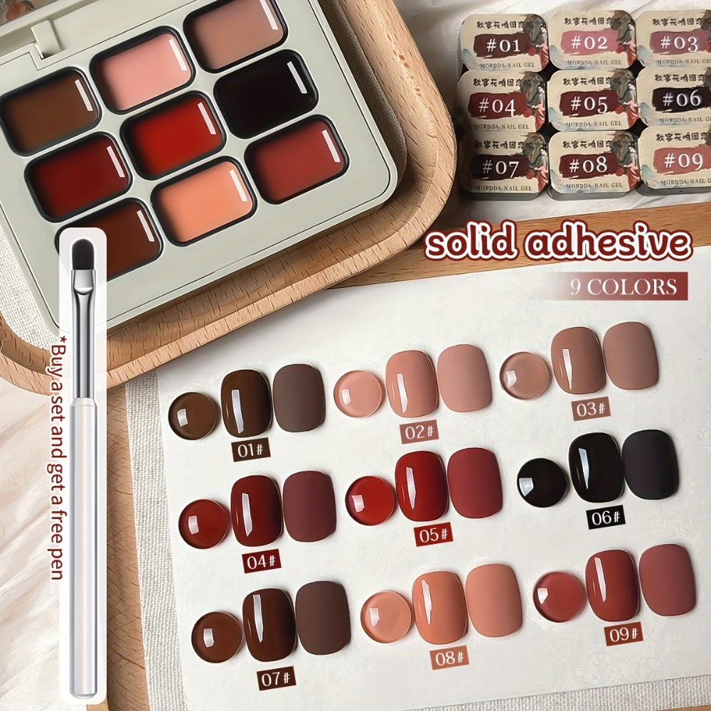 MORDDA 9psc Palette Solid Gel Polish Set, Autumn Harvest Collection, High Saturation, Long-Lasting, Alcohol-Free Gel Nail Polish Kit, For Home And Salon, Ideal For Christmas And Holiday Gifts